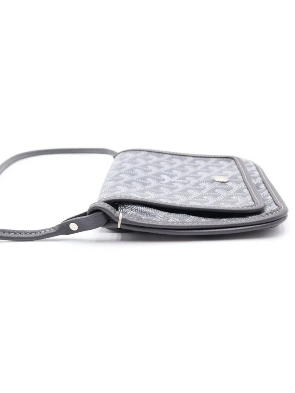 Goyard Plumet Canvas Leather Shoulder Bag Pouch Wallet Silver Gray